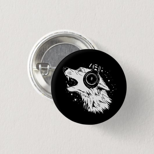 wolf draagt een hoofdtelefoon ronde button 3,2 cm (Voorkant /achterkant)