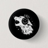 wolf draagt een hoofdtelefoon ronde button 3,2 cm (Voorkant)