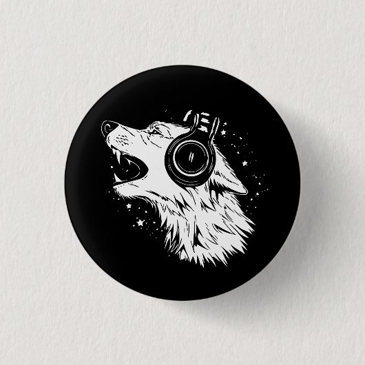 wolf draagt een hoofdtelefoon ronde button 3,2 cm (Voorkant)