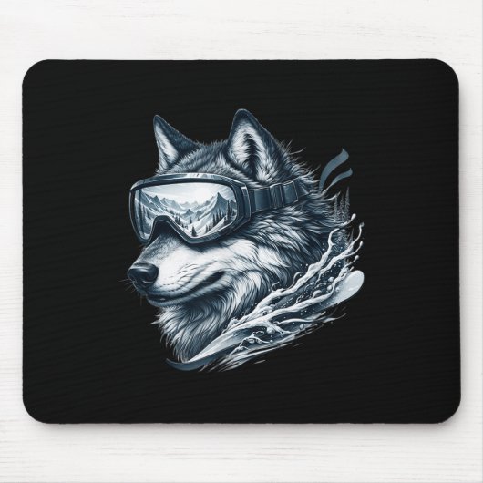 Wolf draagt ski-bril Wolf skiën Muismat (Voorkant)