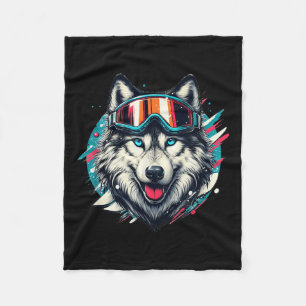 Wolf draagt skibril voor sneeuwboarden Wolf Skiën Fleece Deken