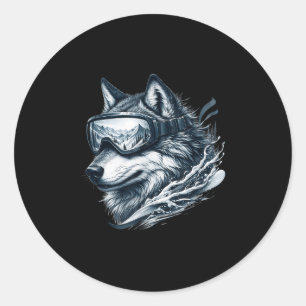 Wolf draagt skibril voor sneeuwboarden Wolf skiën Ronde Sticker