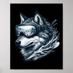 Wolf draagt skibril voor snowboarden Wolf skiën Poster