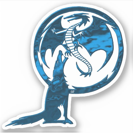 Wolf & Dragon blauw contour sticker (Voorkant)