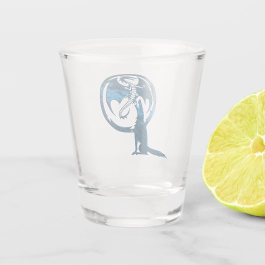 Wolf & Dragon blauw shot glas (Achterkant)
