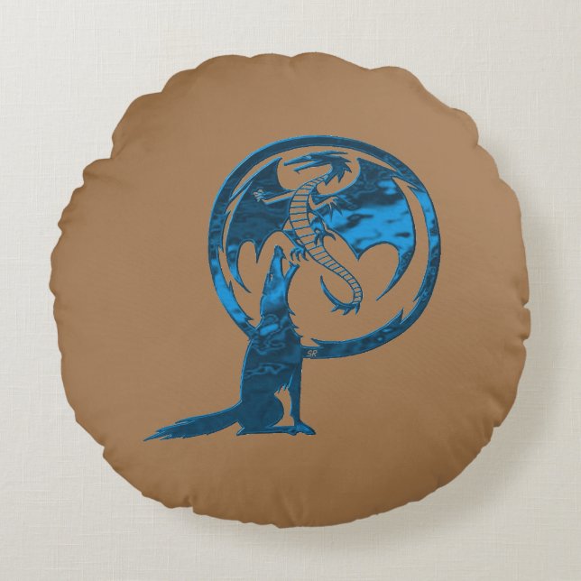 Wolf & Dragon Blue-ronde zout katoenkussen Rond Kussen (Voorkant)