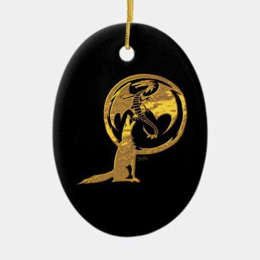 Wolf & Dragon gouden zwart ornament (Voorkant)
