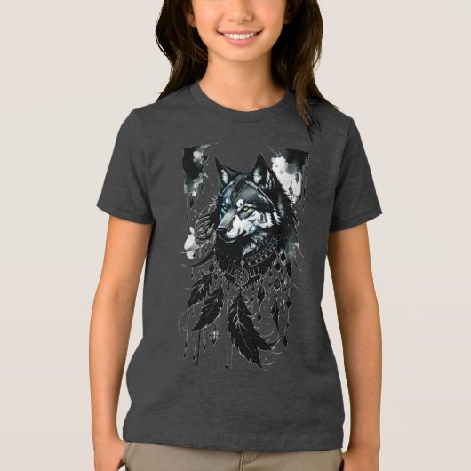 Wolf, Dreamcatcher, Amulet, Talisman Tri-Blend Shirt (Voorkant)