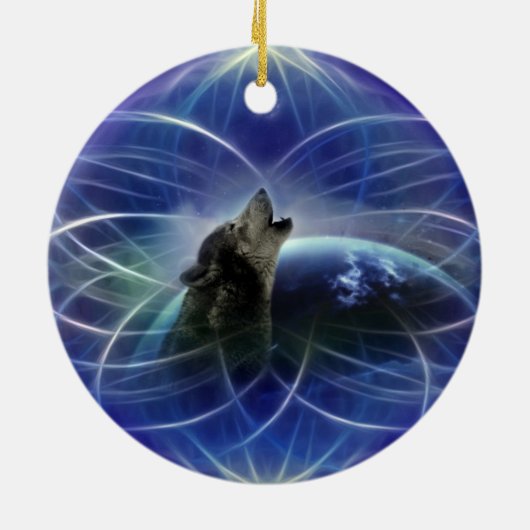 Wolf dreamcatcher kerstboom keramisch ornament (Achterkant)