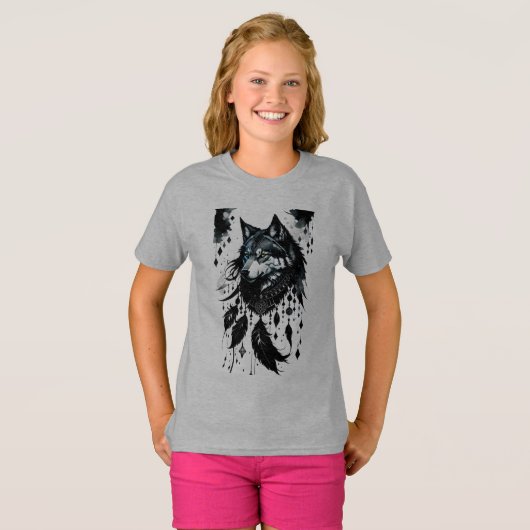 wolf, dromenvanger, amulet, talisman, bescherming, t-shirt (Voorkant volledig)