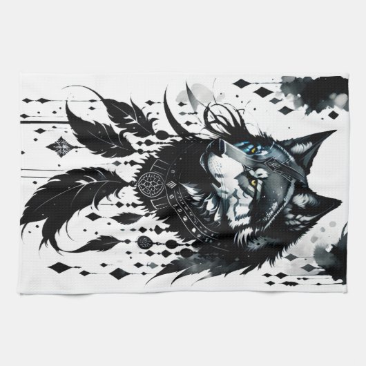 wolf, dromenvanger, amulet, talisman, bescherming, theedoek (Horizontaal)