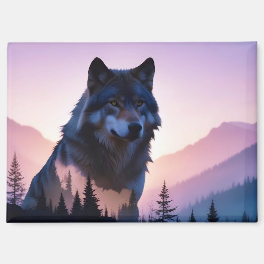 Wolf Dubbele blootstelling Dier Natuur Wilderness Magneet (Voorkant)