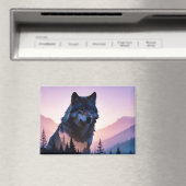 Wolf Dubbele blootstelling Dier Natuur Wilderness Magneet (Insitu (Vaatwasser))