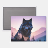 Wolf Dubbele blootstelling Dier Natuur Wilderness Magneet (Voorkant / Achterkant)