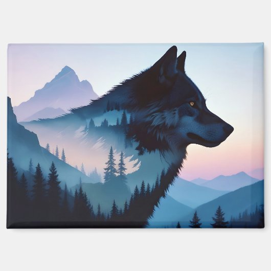 Wolf Dubbele blootstelling Dier Natuur Wilderness Magneet (Voorkant)