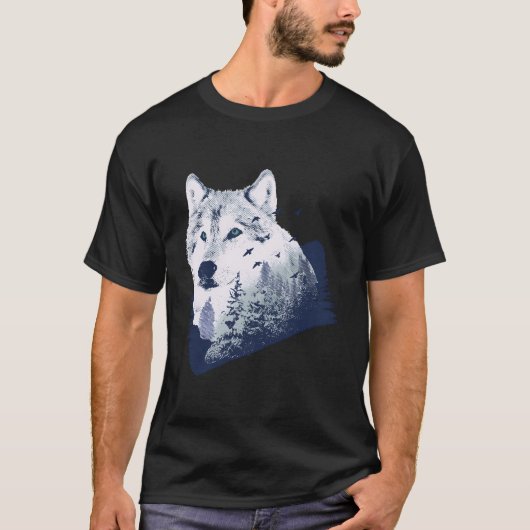 Wolf Dubbele Blootstelling T-shirt (Voorkant)