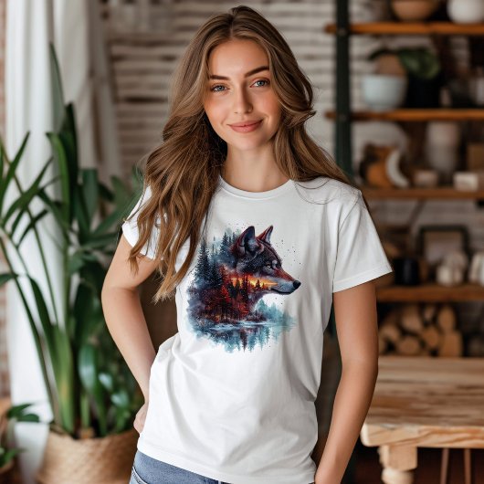 Wolf Dubbele Blootstelling T-shirt
