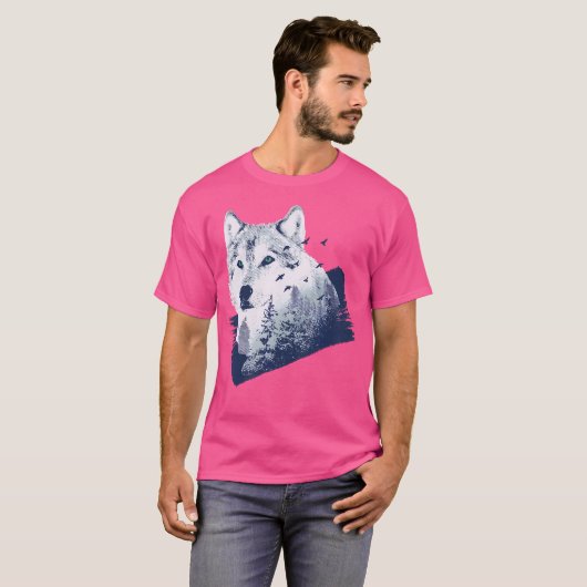 Wolf Dubbele Blootstelling T-shirt (Voorkant volledig)