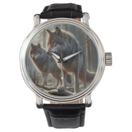 Wolf Duo in Forest 3D Look | Verbluffende Natuur Horloge