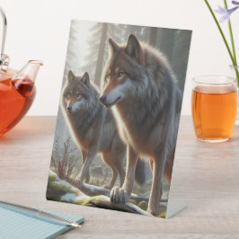 Wolf Duo in Forest 3D Look | Verbluffende Natuur Reclamebord Met Voetstuk