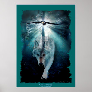 Wolf & Eagle Clan Gathering Wildlife Art Poster