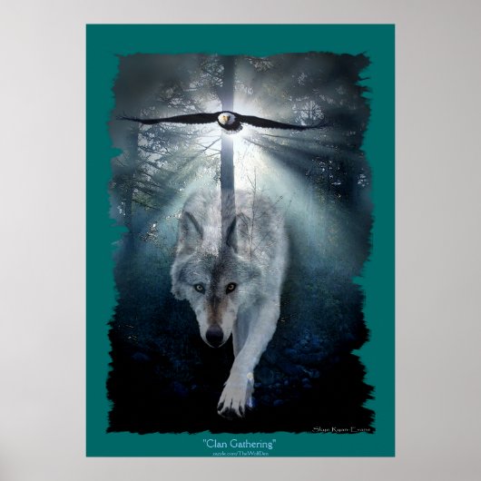 Wolf & Eagle Clan Gathering Wildlife Art Poster (Voorkant)