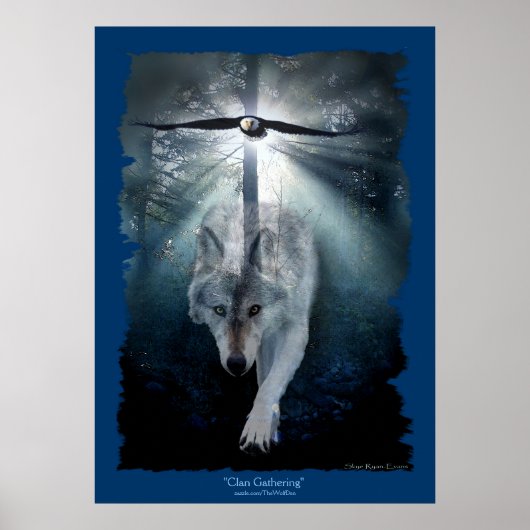 Wolf & Eagle Clan Gathering Wildlife Art Poster