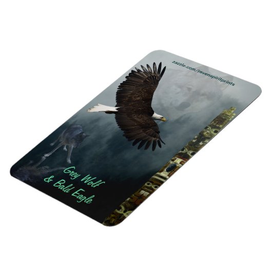 Wolf, Eagle Totem & Misty Forest Wildlife Magneet (Linkerzijde)