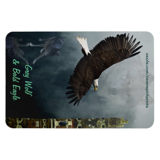 Wolf, Eagle Totem & Misty Forest Wildlife Magneet (Horizontaal)