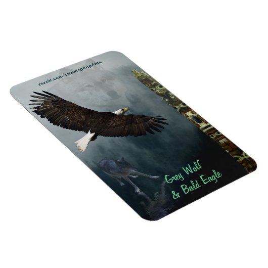 Wolf, Eagle Totem & Misty Forest Wildlife Magneet (Rechterzijde)