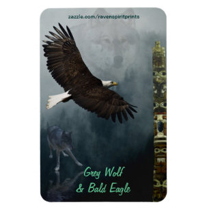 Wolf, Eagle Totem & Misty Forest Wildlife Magneet