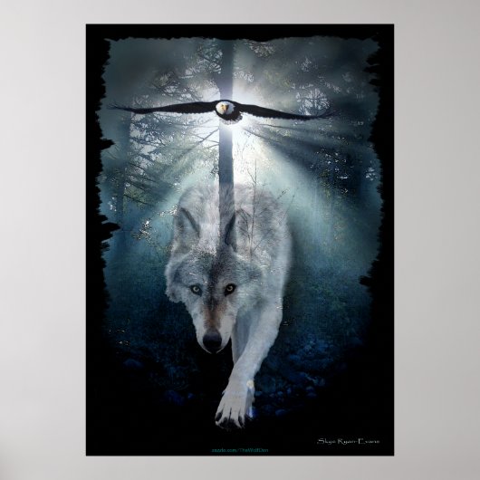 Wolf & Eagle Wildlife Art Poster (Voorkant)