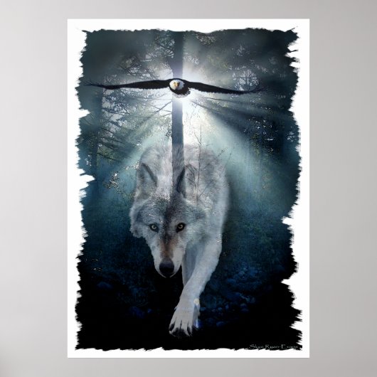 Wolf & Eagle Wildlife Art Poster (Voorkant)