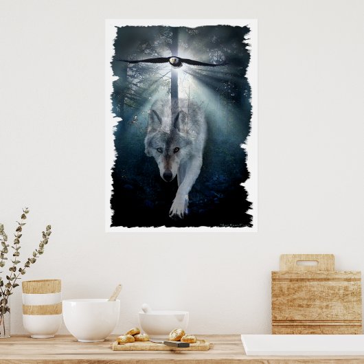 Wolf & Eagle Wildlife Art Poster (Keuken)
