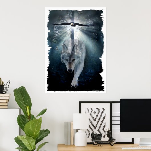 Wolf & Eagle Wildlife Art Poster (Thuiskantoor)