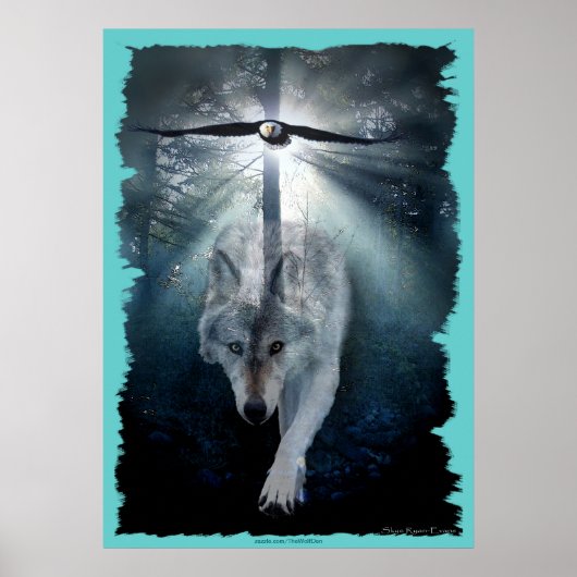 Wolf & Eagle Wildlife Art Poster (Voorkant)
