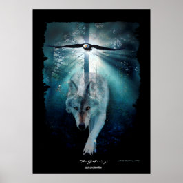 Wolf & Eagle Wildlife Gathering Art Poster