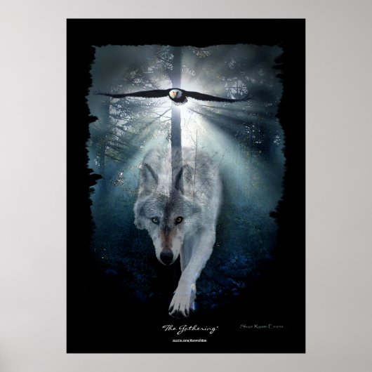 Wolf & Eagle Wildlife Gathering Art Poster (Voorkant)