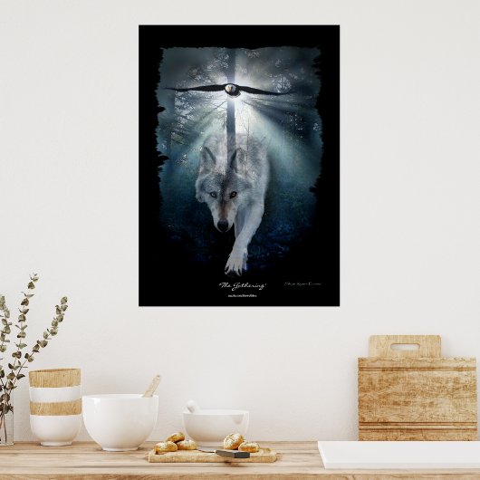 Wolf & Eagle Wildlife Gathering Art Poster (Keuken)
