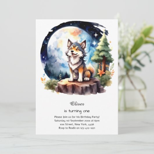 Wolf eerste verjaardag uitnodiging (Staand voorkant)