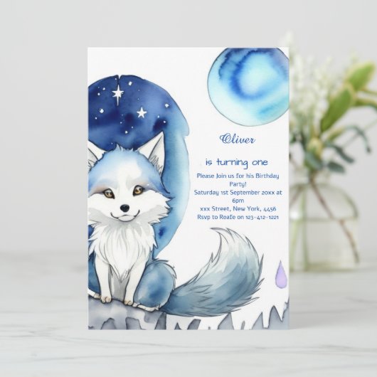 Wolf eerste verjaardag uitnodiging (Staand voorkant)