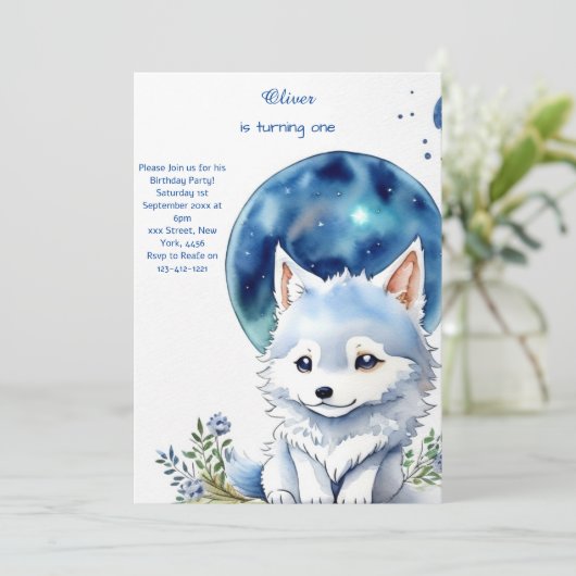 Wolf eerste verjaardag uitnodiging (Staand voorkant)