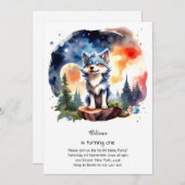 Wolf eerste verjaardag uitnodiging (Voorkant / Achterkant)