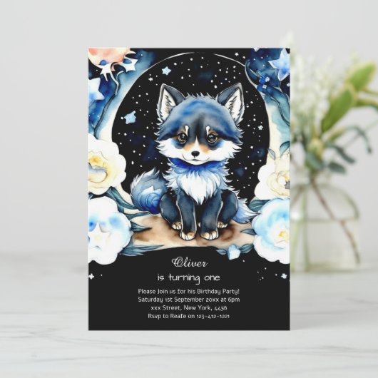 Wolf eerste verjaardag uitnodiging (Staand voorkant)