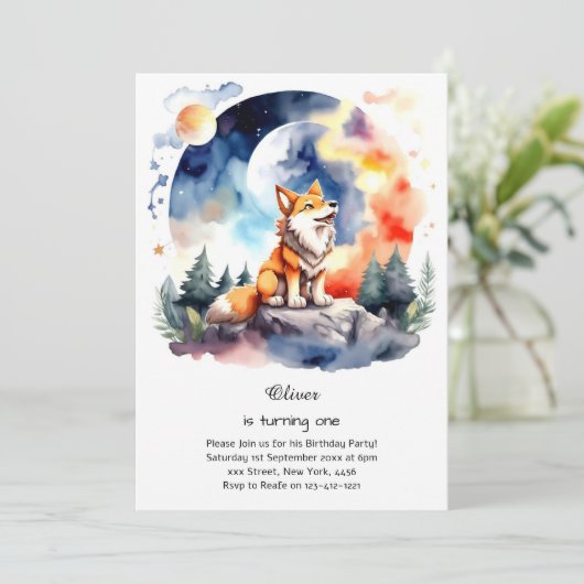 Wolf eerste verjaardag uitnodiging (Staand voorkant)