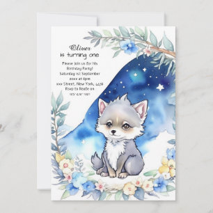 Wolf eerste verjaardag uitnodiging