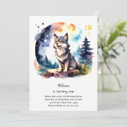 Wolf eerste verjaardag uitnodiging (Staand voorkant)