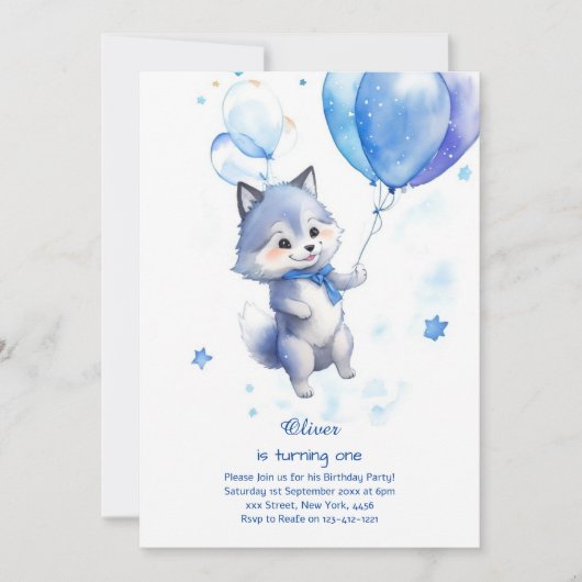 Wolf eerste verjaardag uitnodiging (Voorkant)
