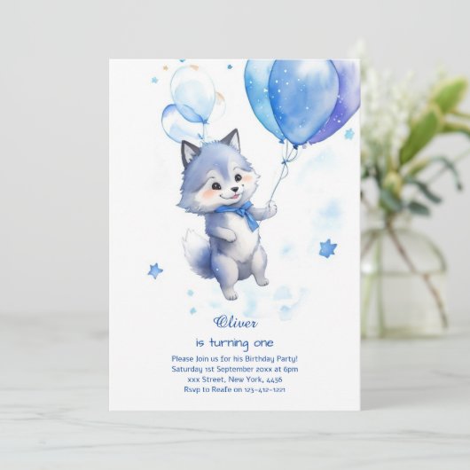 Wolf eerste verjaardag uitnodiging (Staand voorkant)