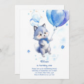 Wolf eerste verjaardag uitnodiging (Voorkant / Achterkant)